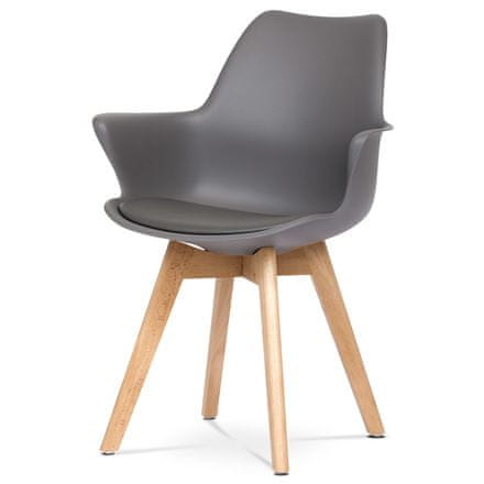 Autronic Moderní jídelní židle Židle jídelní, šedá plastová skořepina, sedák ekokůže, nohy masiv přírodní buk (CT-771 GREY)